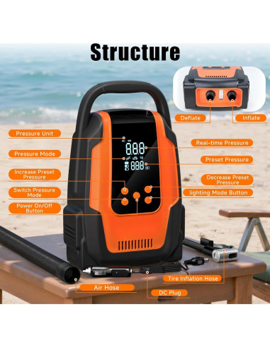 Bomba de Aire Eléctrica Komobe 50PSI para Paddle Board y Neumáticos