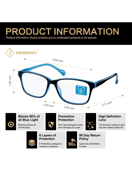Gafas K KENZHOU Bloqueo Luz Azul 2 Paquetes Unisex Gafas K KENZHOU Bloqueo Luz Azul 2 Paquetes Unisex