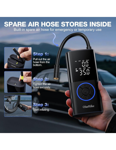 Compresor de Aire Portátil OlarHike 160 PSI con Luz LED Compresor de Aire Portátil OlarHike 160 PSI con Luz LED