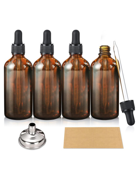 AOZITA 4 Botellas Goteo 100ml Ámbar con Embudo y Etiquetas AOZITA 4 Botellas Goteo 100ml Ámbar con Embudo y Etiquetas