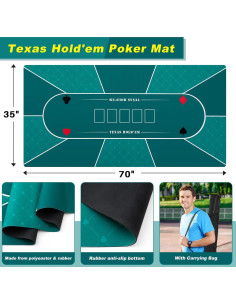 Mesa de Póker Plegable Poen 178x89 cm con Tapete y Barajador 2