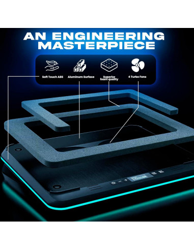 KLIM Turbofrost Enfriador de Laptop hasta 43.18 cm - 4 Ventiladores RGB