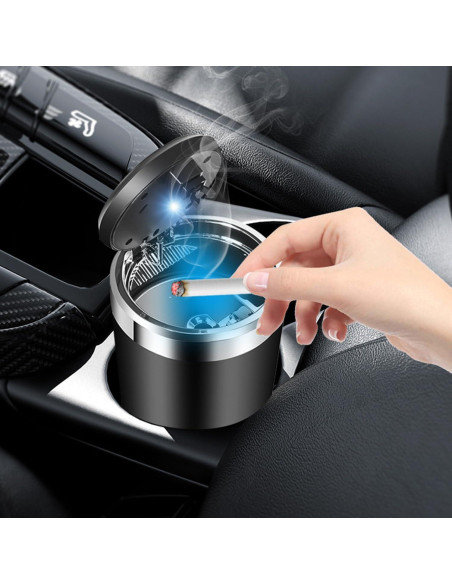 Cenicero de coche Genérico con tapa y luz LED azul - Acero inoxidable Cenicero de coche Genérico con tapa y luz LED azul - Acero inoxidable