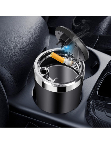 Cenicero de coche Genérico con tapa y luz LED azul - Acero inoxidable