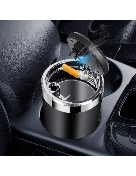 Cenicero de coche Genérico con tapa y luz LED azul - Acero inoxidable Cenicero de coche Genérico con tapa y luz LED azul - Acero inoxidable