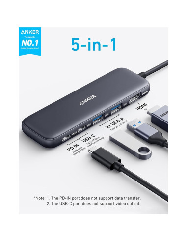 Hub USB-C Anker 5 en 1 con HDMI 4K y Cámara Web 2K