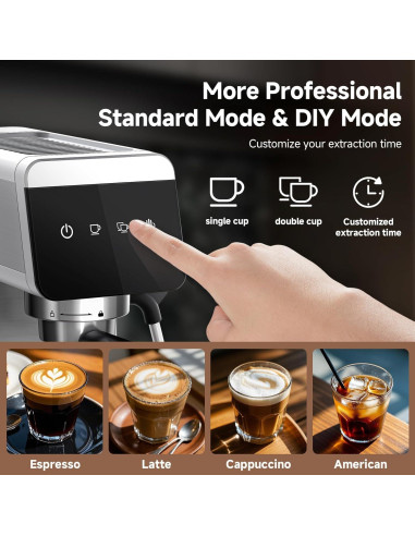 Máquina de Espresso AMZCHEF AZ-EM1501-SV 1.2L Acero Inoxidable