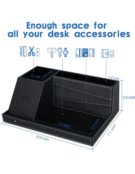 Organizador de Carga Inalámbrica TopMade para Escritorio Negro Organizador de Carga Inalámbrica TopMade para Escritorio Negro