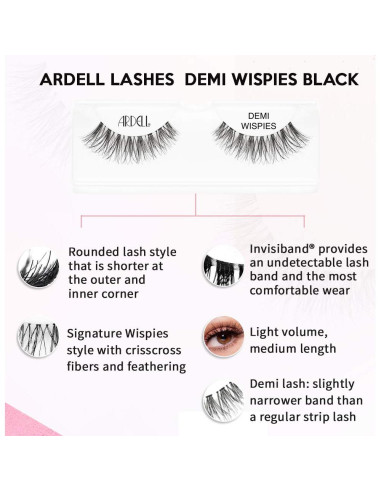 Pestañas Postizas Ardell Demi Wispies - Negro, Livianas y Naturales