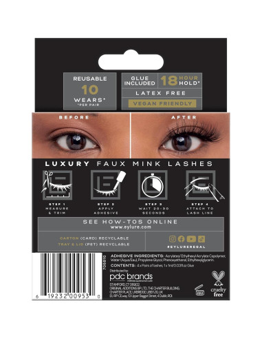 Pestañas Postizas Eylure Luxe Faux Mink Regal - 4 Pares Reutilizables