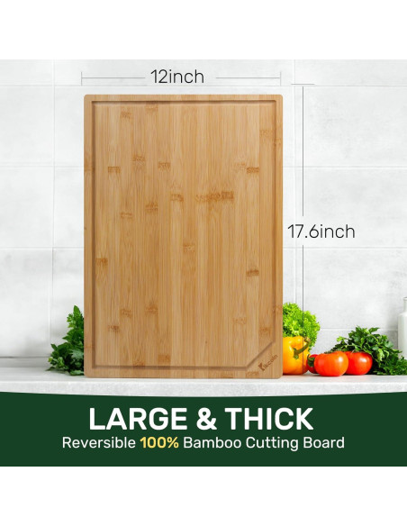Tabla de Cortar de Bambú Kikcoin Extra Grande 43.9x30.5cm Tabla de Cortar de Bambú Kikcoin Extra Grande 43.9x30.5cm