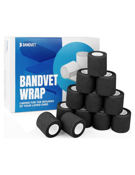 Venda Autoadhesiva Negra Bandvet Wrap - Paquete de 12, 5cm x 4.57m Venda Autoadhesiva Negra Bandvet Wrap - Paquete de 12, 5cm x 4.57m