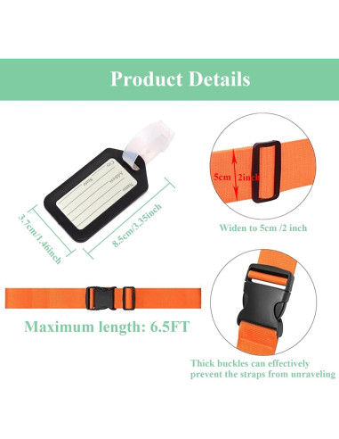 Correas de Equipaje CHIVOLONA 4PCS y Etiquetas 2PCS Negro
