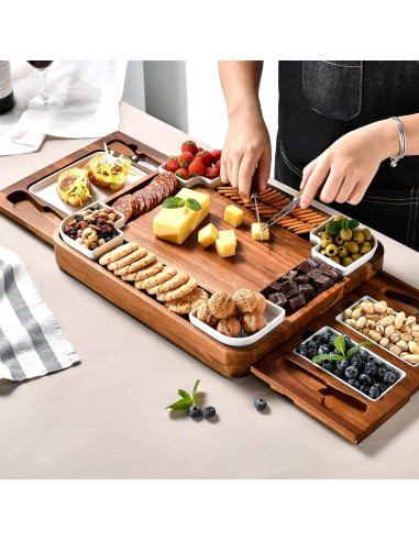 Tabla de Queso de Acacia Shanik con Utensilios y Platos