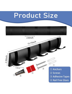 Perchero de Pared Wesiti 2 Pack Aluminio Negro 10 Ganchos 2