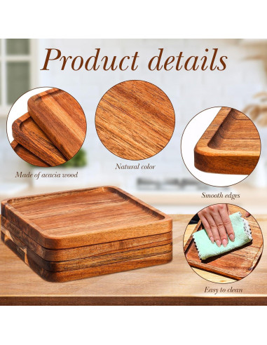Platos de Madera Cuadrados Roshtia - Set de 4 Piezas 20.32 cm