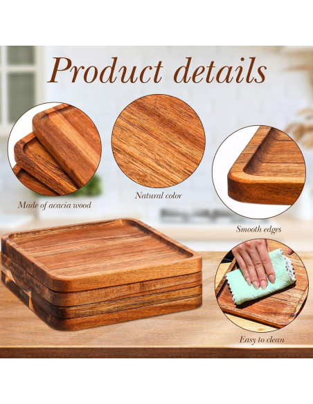 Platos de Madera Cuadrados Roshtia - Set de 4 Piezas 20.32 cm Platos de Madera Cuadrados Roshtia - Set de 4 Piezas 20.32 cm