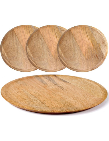 Juego de 4 Platos de Madera Natural CLEENTABLE 27.94 cm