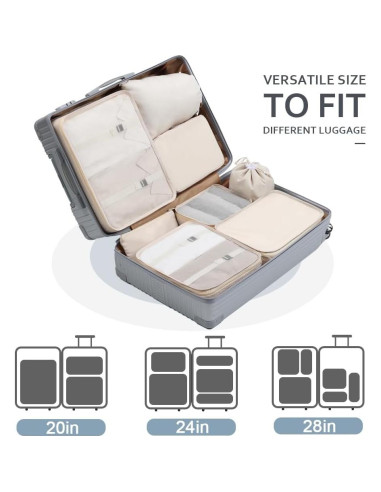 Cubos de Empaque DIMJ 8 Piezas Organizador de Equipaje Beige