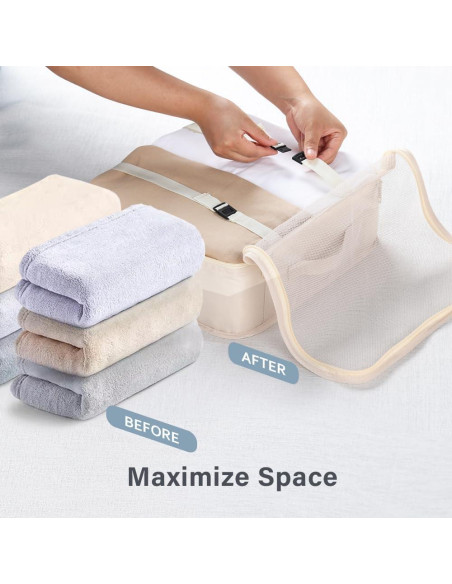 Cubos de Empaque DIMJ 8 Piezas Organizador de Equipaje Beige Cubos de Empaque DIMJ 8 Piezas Organizador de Equipaje Beige