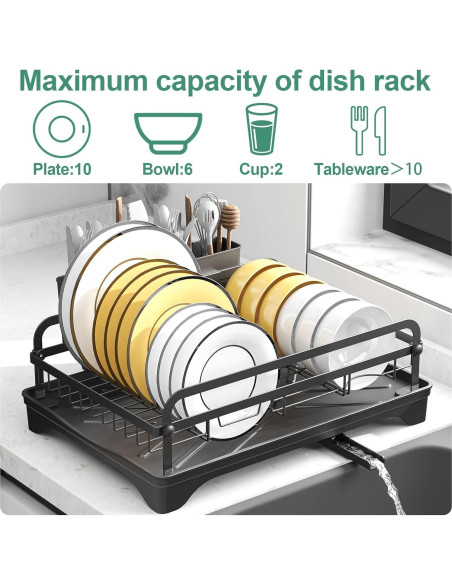 Escurridor de Platos HOMEAILIE Negro con Drenaje Ajustable Escurridor de Platos HOMEAILIE Negro con Drenaje Ajustable