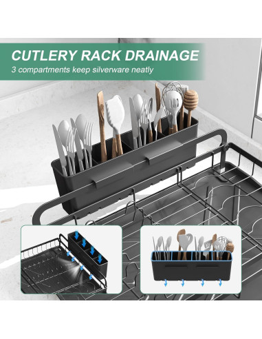 Escurridor de Platos HOMEAILIE Negro con Drenaje Ajustable