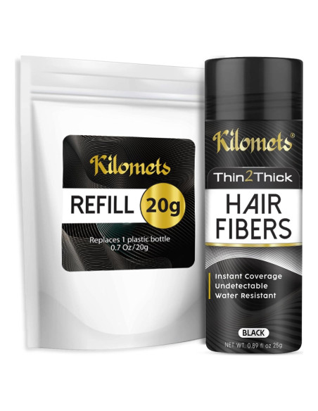 Fibras para Cabello Fino Kilomets 45g Negro - Recarga y Cubrimiento Canoso Fibras para Cabello Fino Kilomets 45g Negro - Recarga y Cubrimiento Canoso