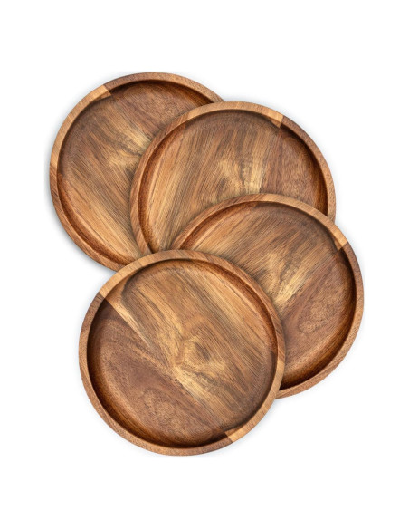 Juego de 4 Platos Redondos de Madera de Acacia 17 cm Juego de 4 Platos Redondos de Madera de Acacia 17 cm