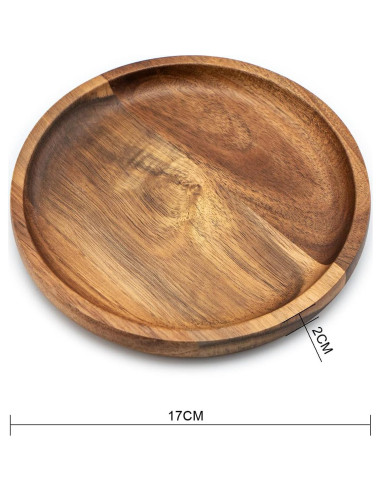 Juego de 4 Platos Redondos de Madera de Acacia 17 cm