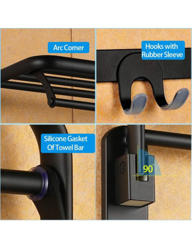 Soporte de Toallas Plegable HOONEX Acero Inoxidable 61 cm Negro