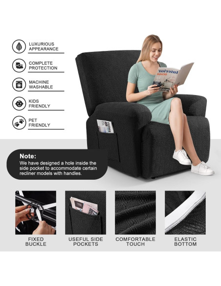 Funda de Silla de Reclinador Timeles Unipersonal Negra Funda de Silla de Reclinador Timeles Unipersonal Negra