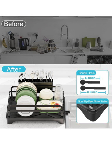 Escurridor de Platos HOMEBOSILY Negro con Drenaje Automático