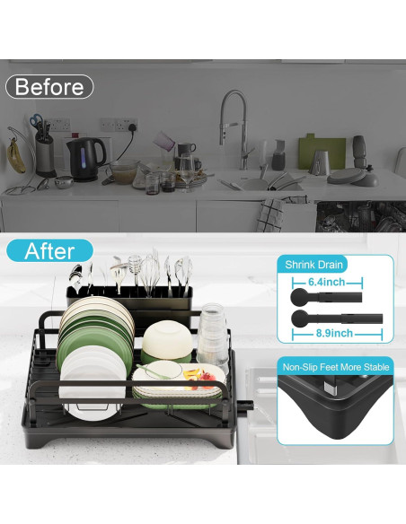 Escurridor de Platos HOMEBOSILY Negro con Drenaje Automático Escurridor de Platos HOMEBOSILY Negro con Drenaje Automático