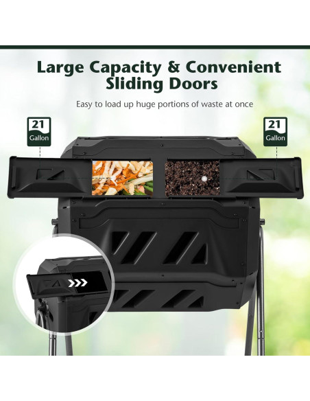 Compostador Giratorio 160 L Goplus Doble Cámara Metal Negro Compostador Giratorio 160 L Goplus Doble Cámara Metal Negro