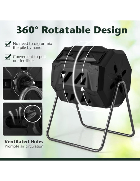 Compostador Giratorio 160 L Goplus Doble Cámara Metal Negro Compostador Giratorio 160 L Goplus Doble Cámara Metal Negro