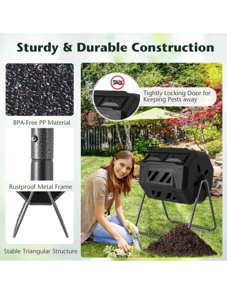 Compostador Giratorio 160 L Goplus Doble Cámara Metal Negro Compostador Giratorio 160 L Goplus Doble Cámara Metal Negro