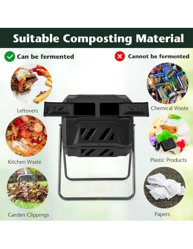 Compostador Giratorio 160 L Goplus Doble Cámara Metal Negro