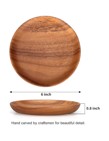 Platos de Madera de Acacia Ayiaren 6" Redondos 2 Pcs