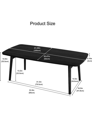 Mesa de Café Plegable AZUMAYA SGS-229BK Madera Negra 100x52x36cm