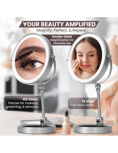 Espejo de Maquillaje LED Glowden 40.6 cm 1X/10X Ajustable