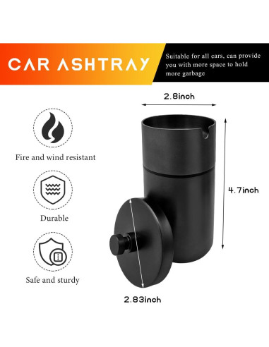 Cenicero de coche con tapa DXNQ de acero inoxidable, sin humo