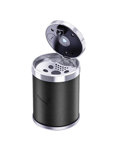 Cenicero de coche Dickno con tapa y luz LED azul - Negro
