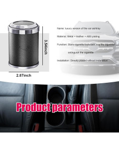 Cenicero de coche Dickno con tapa y luz LED azul - Negro 2