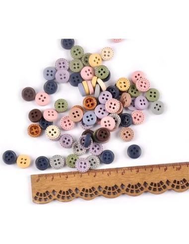 50 Botones de Madera Vingol 10mm Redondos Multicolor DIY