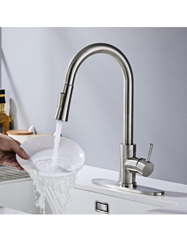 Grifo de Cocina LOUEVIDO Níquel Cepillado con Rocío Extraíble