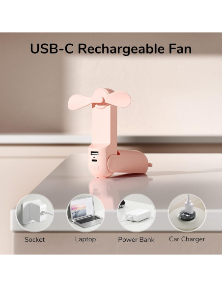 Ventilador Mini JISULIFE F8 3 en 1 Recargable USB Rosa Ventilador Mini JISULIFE F8 3 en 1 Recargable USB Rosa