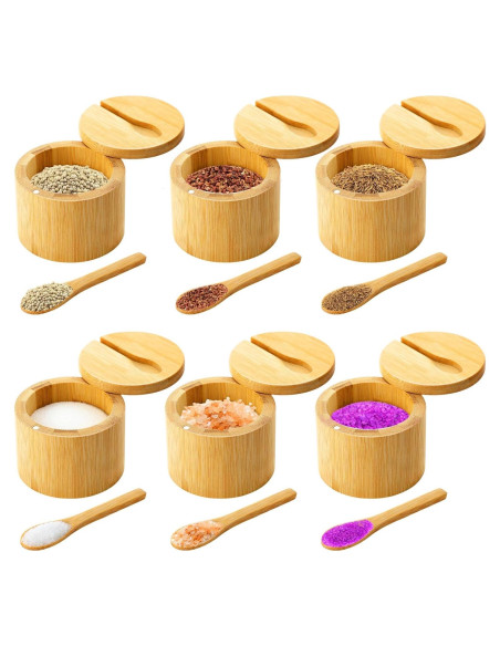 Honeydak 6 PCS Contenedores de Sal de Bambú con Tapa Magnética Honeydak 6 PCS Contenedores de Sal de Bambú con Tapa Magnética