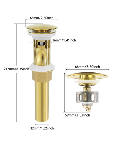 Desagüe de lavabo de baño Rackickyer 2 Paquetes Dorado con Filtro Desagüe de lavabo de baño Rackickyer 2 Paquetes Dorado con Filtro