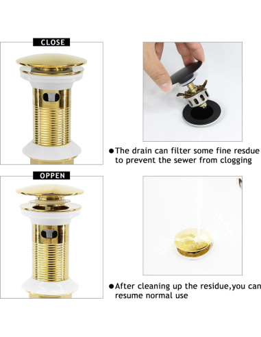 Desagüe de lavabo de baño Rackickyer 2 Paquetes Dorado con Filtro