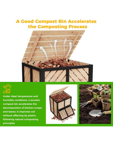 Compostador de Madera SOCOME 115 Galones con Puerta Deslizante